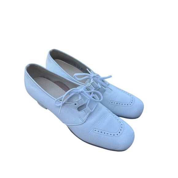 Rare Vintage Wilbur Coon Women’s Size 7.5 N White Leather Lace‑Up Heel Oxfords